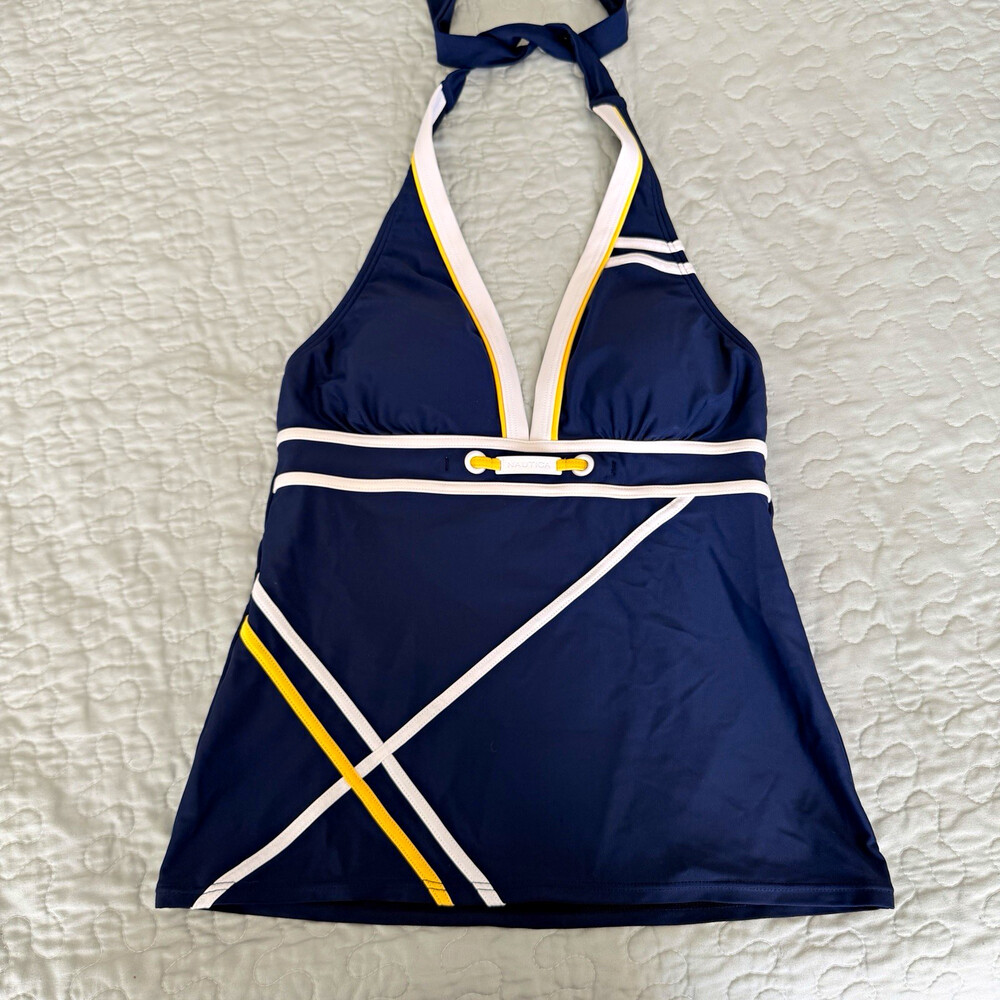 Nautica Womenβs Halter Padded Tankini Top Size 6 C Navy/White/Yellow